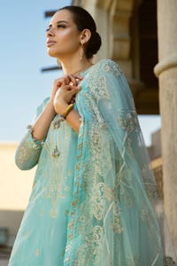 UAE -3PC Embroidered Paper Cotton Unstitched Suit with Embroidered Net Dupatta FE-42071