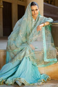 UAE -3PC Embroidered Paper Cotton Unstitched Suit with Embroidered Net Dupatta FE-42071