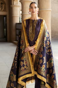 UAE -3PC Gold and Lacquer Printed Raw Silk Unstitched Suit with Jacquard Dupatta FE-42079