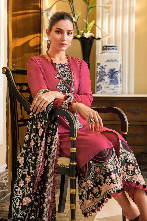 UAE -3PC Embroidered Lawn Unstitched Suit With Embroidered Chiffon Dupatta PM-32005
