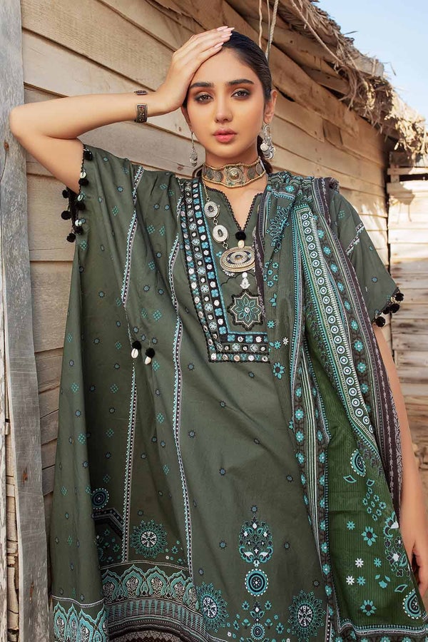 UAE -3PC Embroidered Lawn Unstitched Printed Suit With Denting Lawn Dupatta DN-32073 A