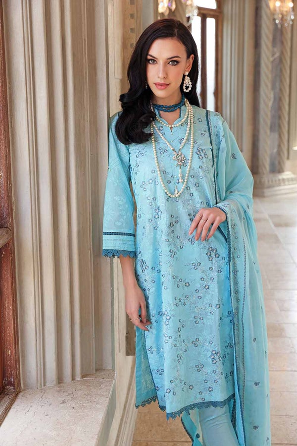 UAE -3PC Embroidered Lawn Unstitched Printed Suit With Embroidered Chiffon Dupatta PM-22079