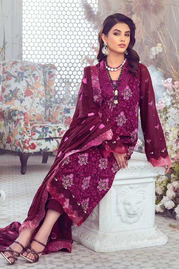 UAE -3PC Embroidered Swiss Voile Unstitched Suit With Embroidered Chiffon Dupatta LSV-32012