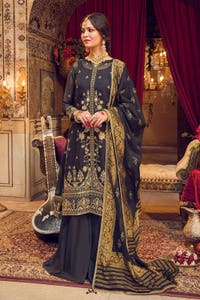 UAE -3PC Zari Paper Cotton Suit with Gold Printed Jacquard Dupatta FE-32068