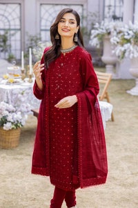 UAE -3PC Foil Embroidered Lawn Unstitched Suit with Zari and sequins Dupatta CK-32002