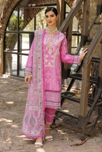 UAE -3PC Embroidered Gold Printed Cambric Unstitched Suit with Printed Burnout Dupatta BN-32005