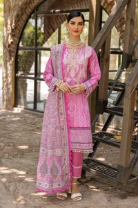 UAE -3PC Embroidered Gold Printed Cambric Unstitched Suit with Printed Burnout Dupatta BN-32005