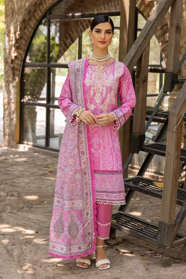 UAE -3PC Embroidered Gold Printed Cambric Unstitched Suit with Printed Burnout Dupatta BN-32005