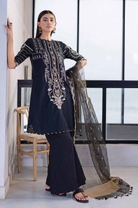 UAE -3PC Embroidered Lawn Unstitched Suit with Zari Stripe Dupatta PM-32071