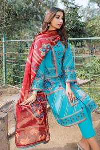 UAE -3PC Printed Lawn Unstitched Suit with Denting Lawn Dupatta DN-32112 A