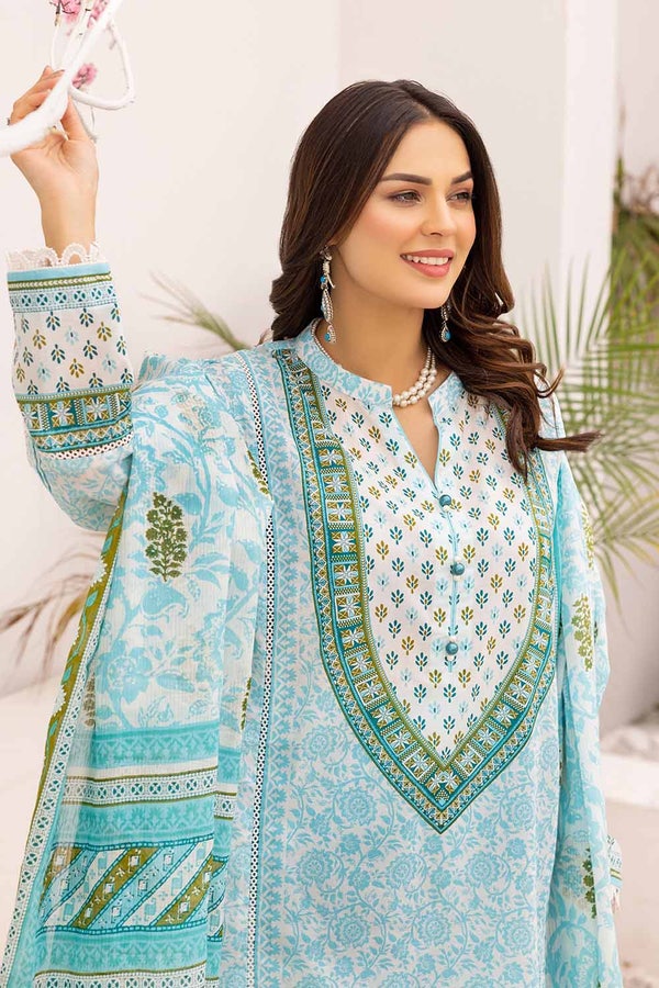 UAE -3PC Printed Lawn Unstitched Suit with Denting Lawn Dupatta DN-32105 A