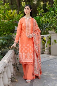 UAE -3PC Embroidered Cambric Unstitched Suit with Printed Burnout Dupatta BN-32004