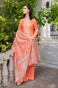UAE -3PC Embroidered Cambric Unstitched Suit with Printed Burnout Dupatta BN-32004