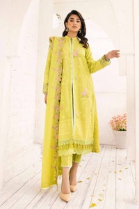UAE -3PC Embroidered Lawn Unstitched Lacquer Printed Suit With Embroidered Denting Lawn Dupatta DN-32011