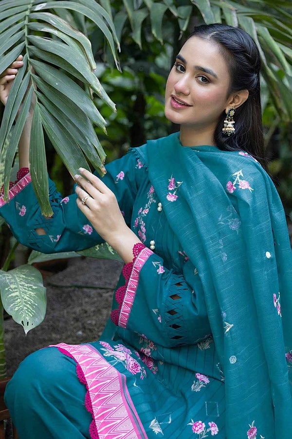 UAE -3PC Sequins Embroidered Lawn Unstitched Digital Printed Suit with Embroidered Net Dupatta CN-32006