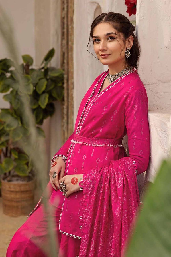 UAE -3PC Lawn Glitter Printed Unstitched Suit with Gota Lace CL-32414