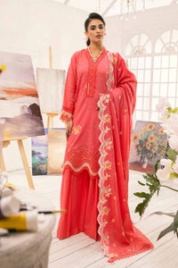 UAE -3PC Embroidered Lawn Unstitched Lacquer Printed Suit With Embroidered Denting Lawn Dupatta DN-32010