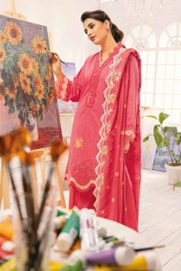UAE -3PC Embroidered Lawn Unstitched Lacquer Printed Suit With Embroidered Denting Lawn Dupatta DN-32010