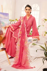 UAE -3PC Embroidered Lawn Unstitched Lacquer Printed Suit With Embroidered Denting Lawn Dupatta DN-32010