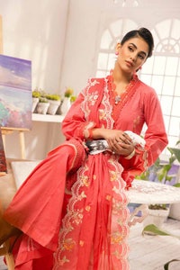 UAE -3PC Embroidered Lawn Unstitched Lacquer Printed Suit With Embroidered Denting Lawn Dupatta DN-32010