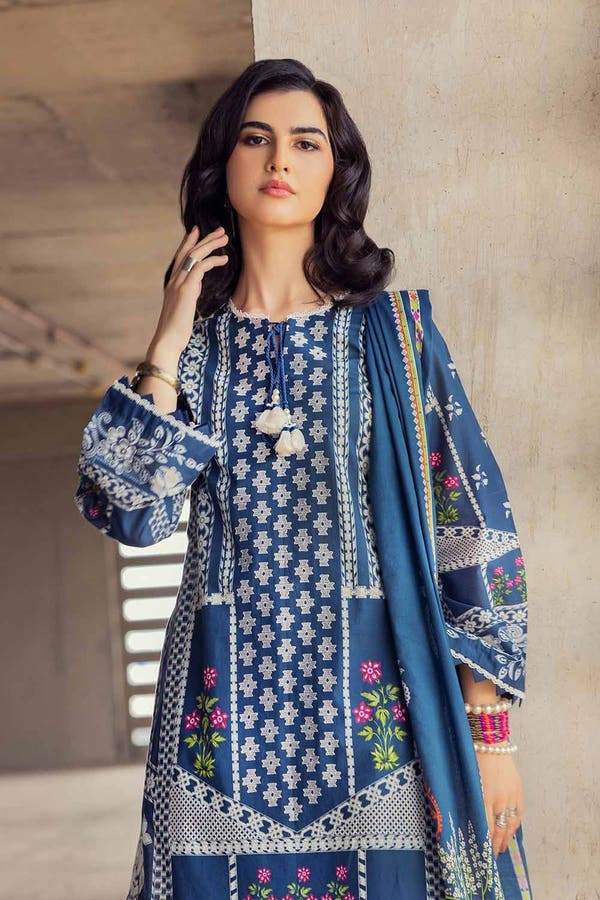 UAE -3PC Embroidered Cambric Unstitched Suit with Digital Printed Lawn Dupatta CBE-32004