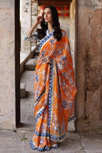 UAE -2PC Lawn Unstitched Saree Blouse SR-32003