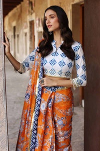 UAE -2PC Lawn Unstitched Saree Blouse SR-32003