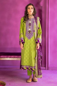 UAE -3PC Embroidered Chunri Lawn Unstitched Suit With Chiffon Gold and Lacquer Printed Dupatta BM-32011