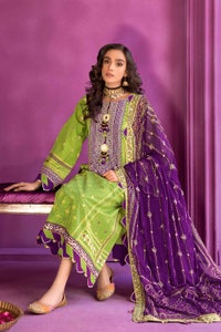 UAE -3PC Embroidered Chunri Lawn Unstitched Suit With Chiffon Gold and Lacquer Printed Dupatta BM-32011