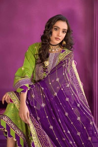 UAE -3PC Embroidered Chunri Lawn Unstitched Suit With Chiffon Gold and Lacquer Printed Dupatta BM-32011