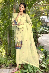 UAE -3PC Sequins Embroidered Lawn Unstitched Digital Printed Suit with Embroidered Net Dupatta CN-32008