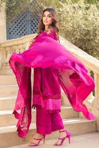 UAE -3PC Embroidered Cotton Net Unstitched Suit With Embroidered Cotton Net Dupatta CN-32001