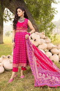 UAE -3PC Chunri Lawn Unstitched Gold Printed Suit CL-32140 A