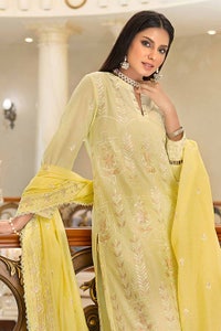 UAE -3PC Foil Embroidered Lawn Unsitched Suit With Foil Embroidered Paper Cotton Dupatta PM-32061