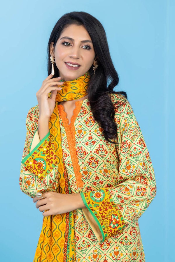 UAE -3PC Cotail Linen Unstitched Suit WNS-32067 A