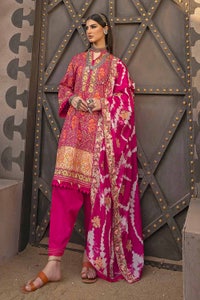 UAE -3PC Gold Printed Unstitched Suit with Embroidered Dupatta FE-32058