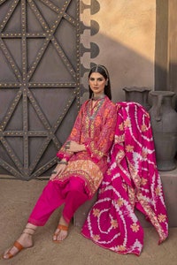 UAE -3PC Gold Printed Unstitched Suit with Embroidered Dupatta FE-32058