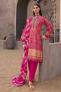UAE -3PC Gold Printed Unstitched Suit with Embroidered Dupatta FE-32058