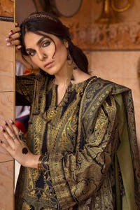 UAE -3PC Gold and Lacquer Lawn Printed Unstitched Suit CL-32535 B