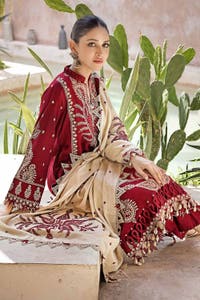 UAE -3PC Embroidered Pashmina Unstitched Suit with Embroidered Pashmina Shawl AP-32042