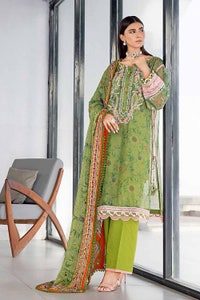 UAE -3PC Embroidered Digital Printed Cotton Net Unstitched Suit with Digital Printed Silk Dupatta with Lace SSM-32031