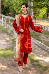 UAE -3PC Embroidered Silk Unstitched Suit with Digital Printed Silk Dupatta SSM-32035