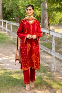 UAE -3PC Embroidered Silk Unstitched Suit with Digital Printed Silk Dupatta SSM-32035
