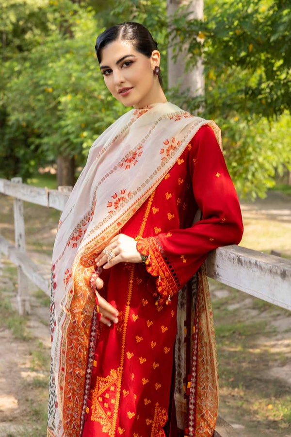 UAE -3PC Embroidered Silk Unstitched Suit with Digital Printed Silk Dupatta SSM-32035