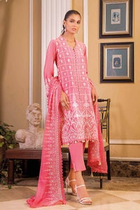 UAE -3PC Embroidered Lawn Unstitched Suit With Embroidered Chiffon Dupatta PM-32038