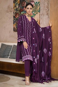 UAE -3PC Embroidered Pashmina Unstitched Suit with Embroidered Pashmina Shawl AP-32004