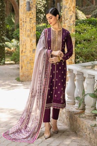 UAE -3PC Embroidered Cambric Unstitched Suit with Tissue Silk Dupatta SSM-32033