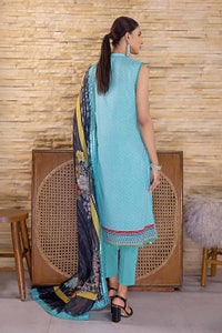 UAE -3PC Digital Printed Cambric Unstitched Suit with Stripe Chiffon Dupatta ST-32016