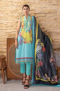 UAE -3PC Digital Printed Cambric Unstitched Suit with Stripe Chiffon Dupatta ST-32016