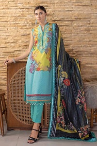 UAE -3PC Digital Printed Cambric Unstitched Suit with Stripe Chiffon Dupatta ST-32016